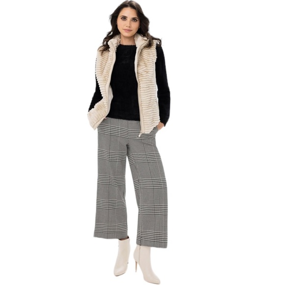 Zara Wide Leg High Waist Cropped Houndstooth Plaid Trouser Pants - Picture 1 of 8